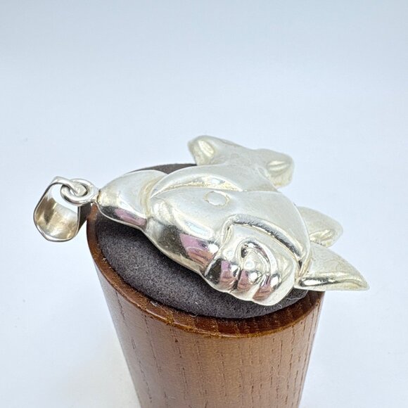 VTG Solid Sterling Silver 925 Whimsical Puffed Fish Pendant Size 2.5" Length - Picture 4 of 10